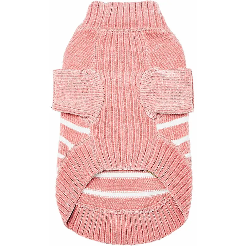 Blueberry Pet Soft Chenille Striped Sweater Dusty Rose
