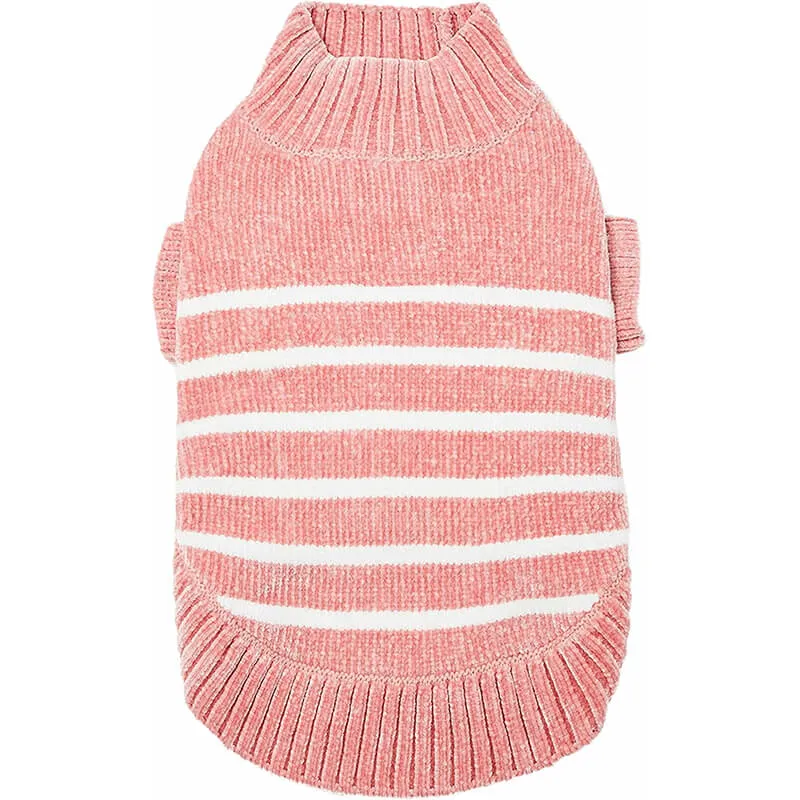 Blueberry Pet Soft Chenille Striped Sweater Dusty Rose