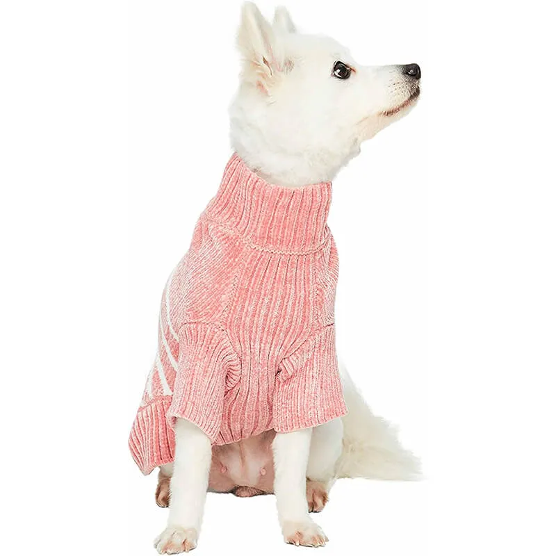 Blueberry Pet Soft Chenille Striped Sweater Dusty Rose