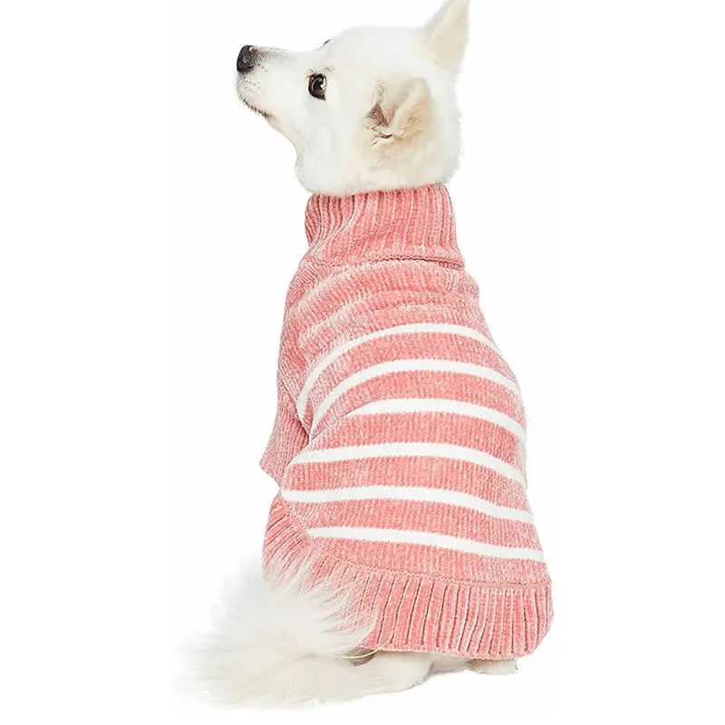 Blueberry Pet Soft Chenille Striped Sweater Dusty Rose