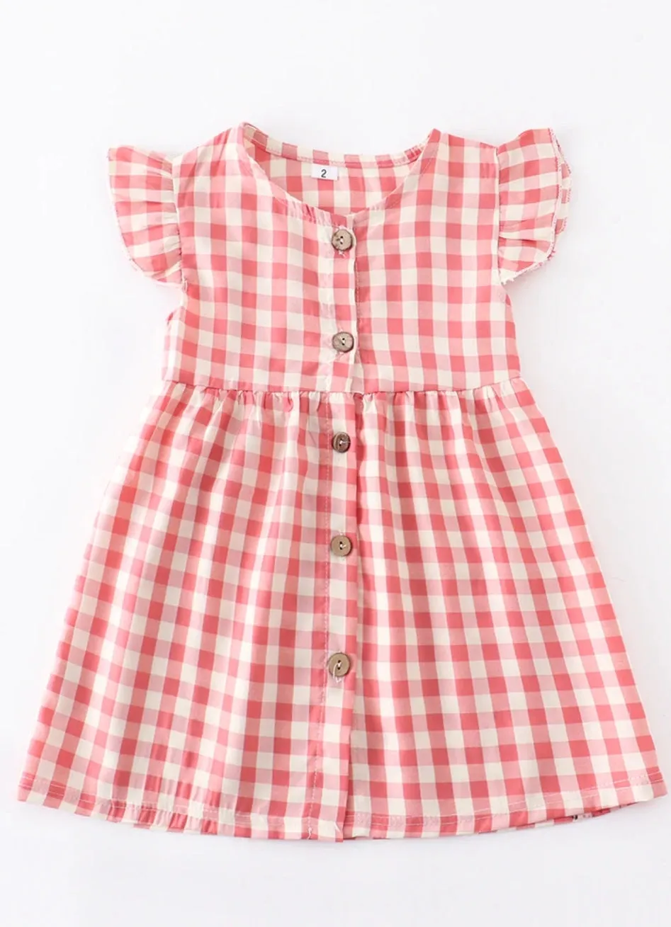 Blush Red Gingham Plaid Dress