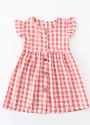 Blush Red Gingham Plaid Dress