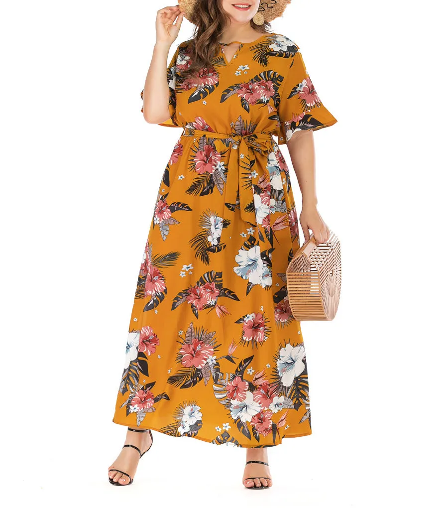 Bohemian Large Size Short Sleeve V-neck Dress