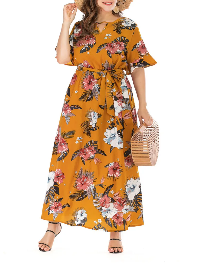 Bohemian Large Size Short Sleeve V-neck Dress