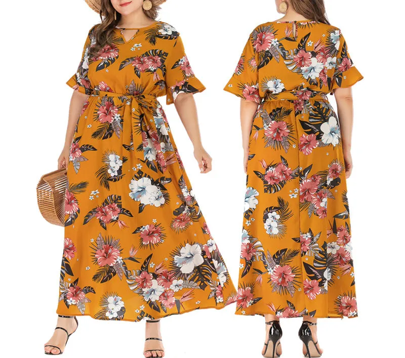 Bohemian Large Size Short Sleeve V-neck Dress