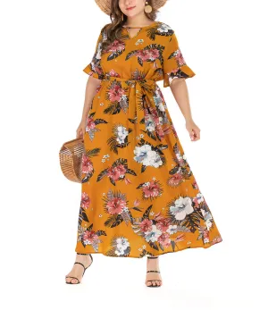 Bohemian Large Size Short Sleeve V-neck Dress