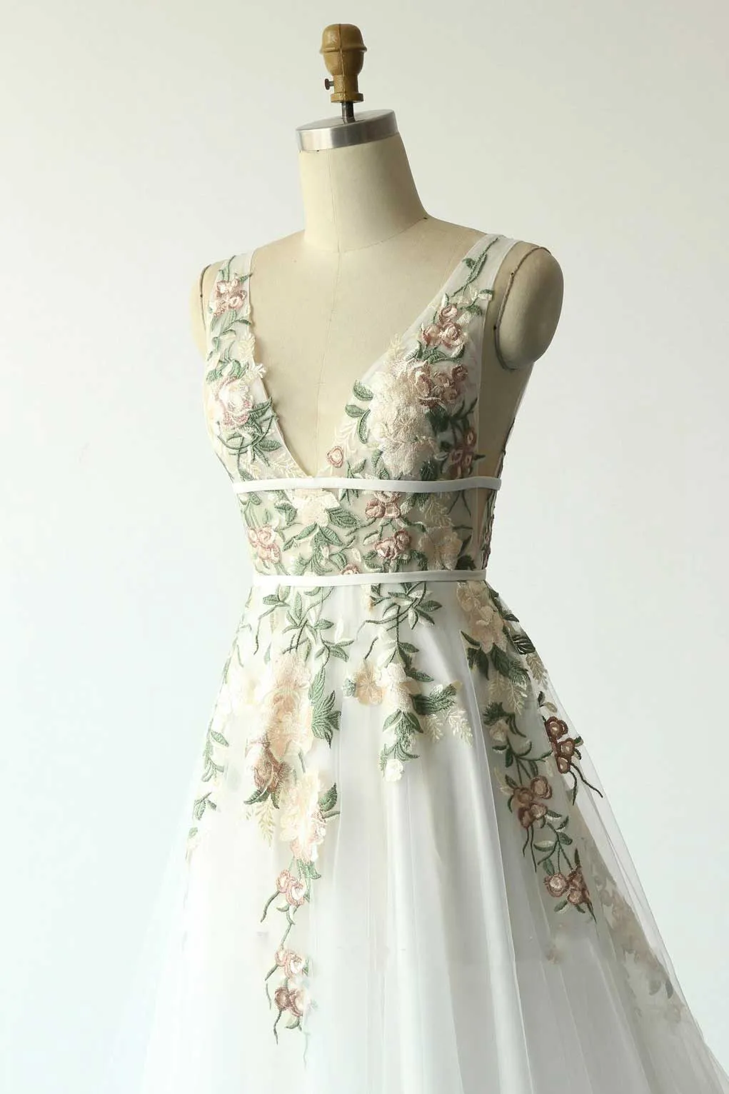 Boho Color Floral Lace Wedding Dress with Dual Waist Band ET3063
