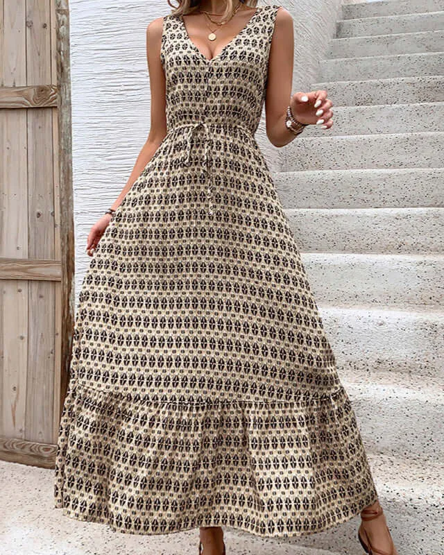 Boho Floral Maxi Dress | Sleeveless V-Neck Summer Boho Dresses for Women