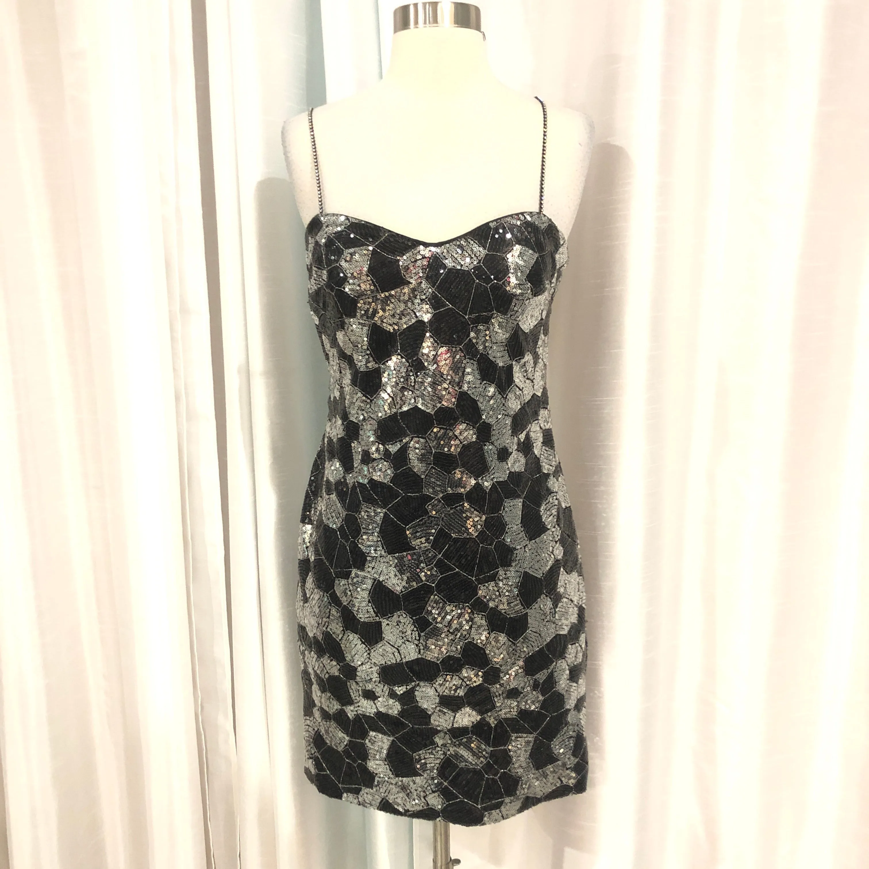 BOUTIQUE Short Black & Silver Sequin Gown Size 12