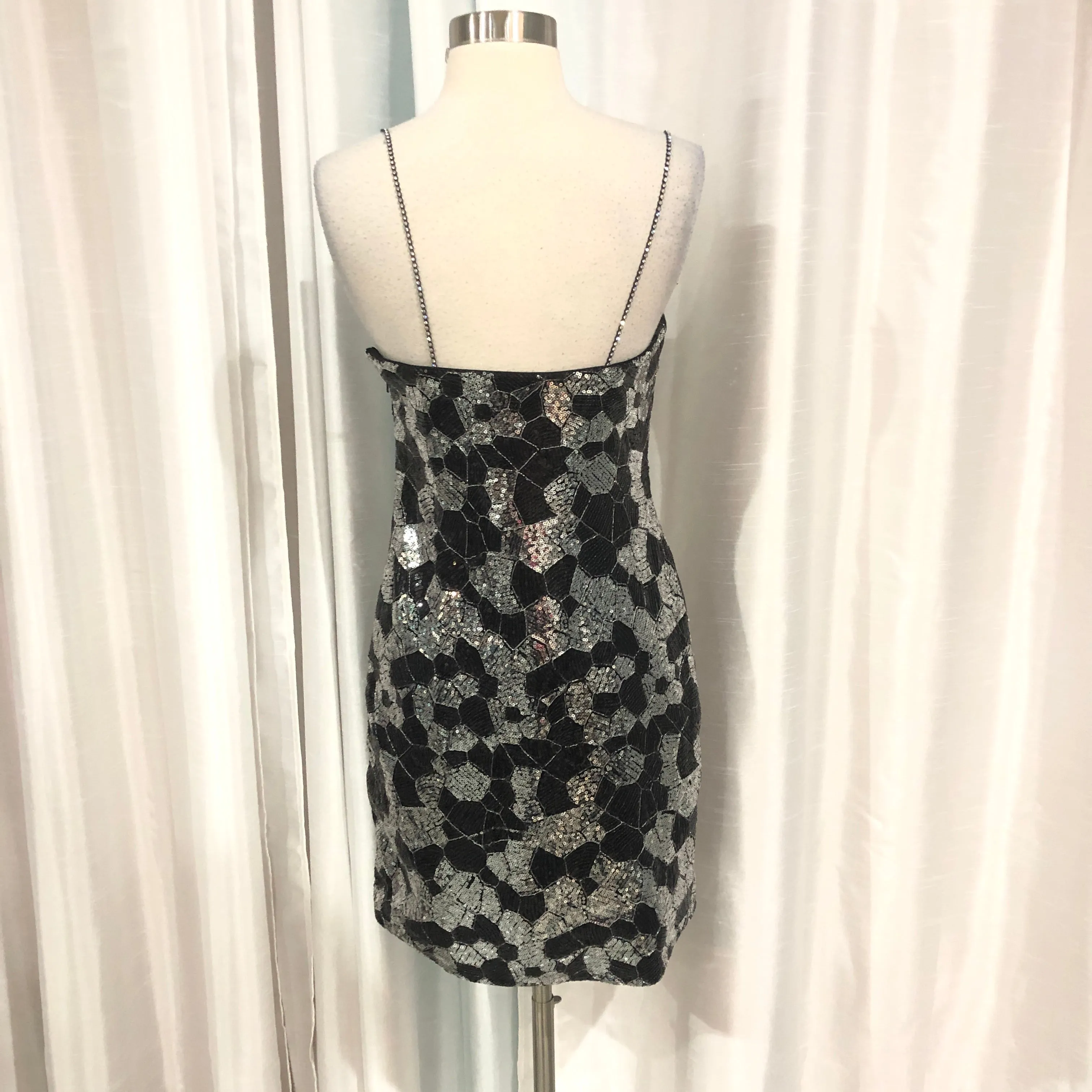 BOUTIQUE Short Black & Silver Sequin Gown Size 12