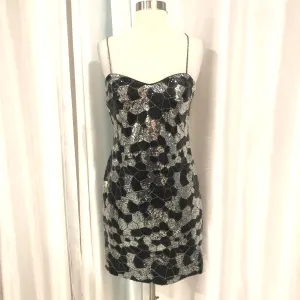 BOUTIQUE Short Black & Silver Sequin Gown Size 12