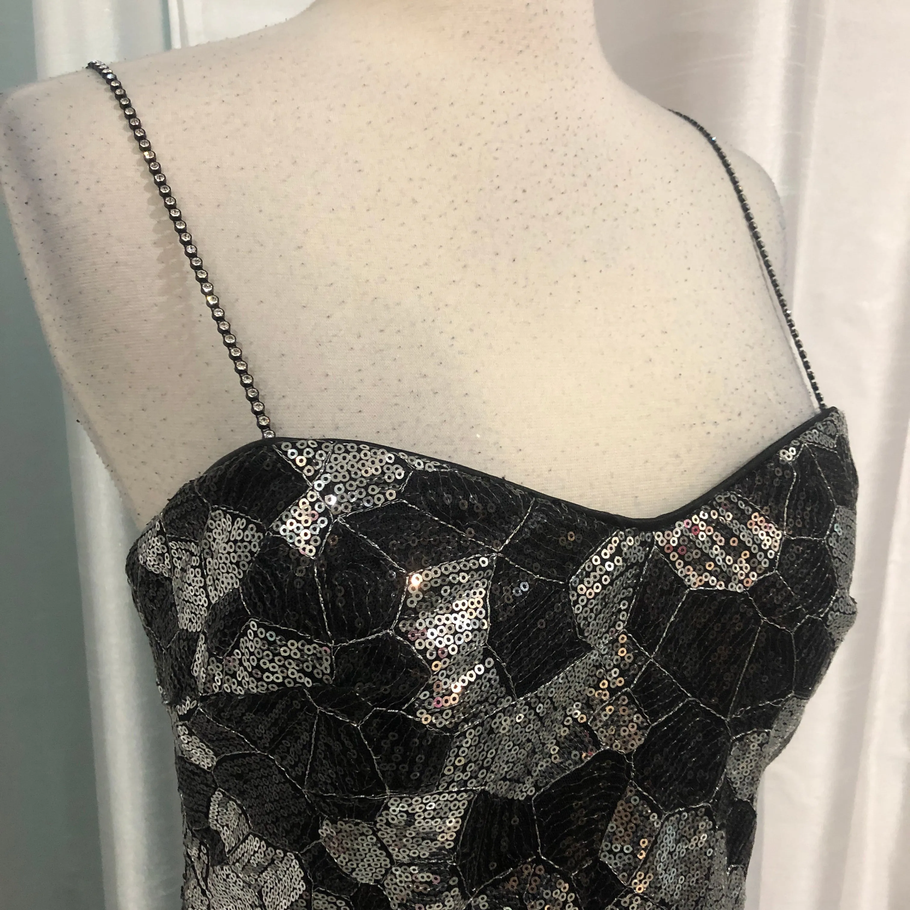 BOUTIQUE Short Black & Silver Sequin Gown Size 12