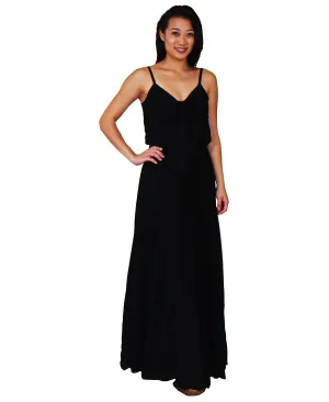 Bow Tie Chest Ruffle Maxi Dress Black
