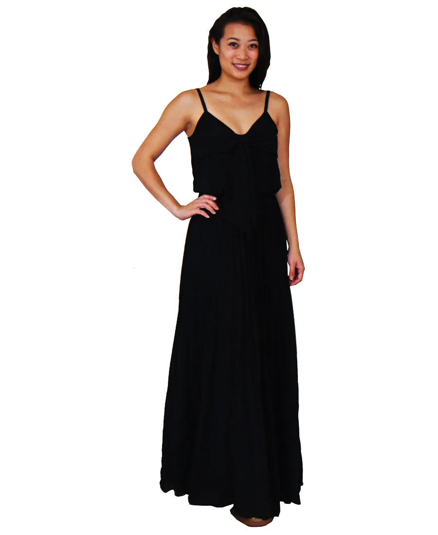 Bow Tie Chest Ruffle Maxi Dress Black