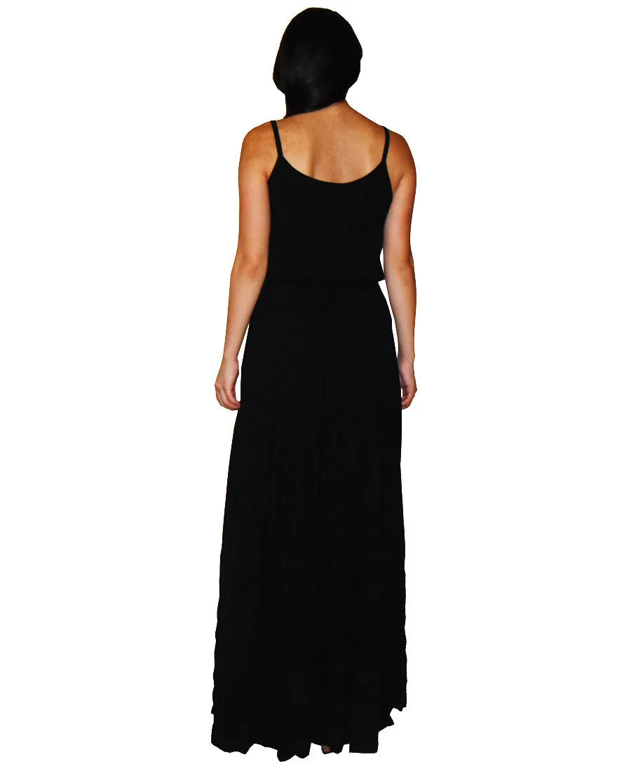 Bow Tie Chest Ruffle Maxi Dress Black