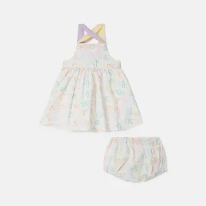 Brand Print Dress and Bloomers Set