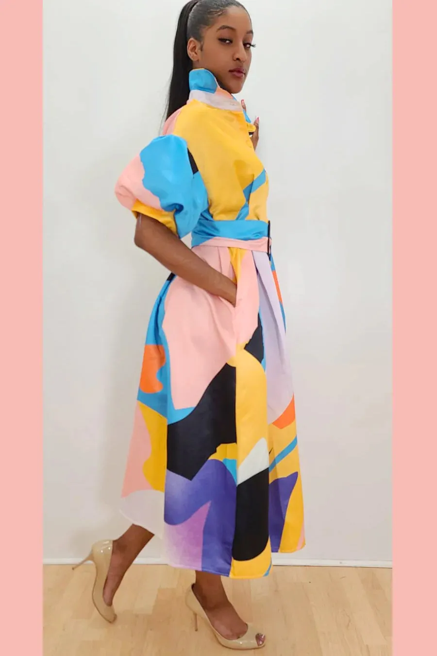 Button Down Collar Maxi Dress