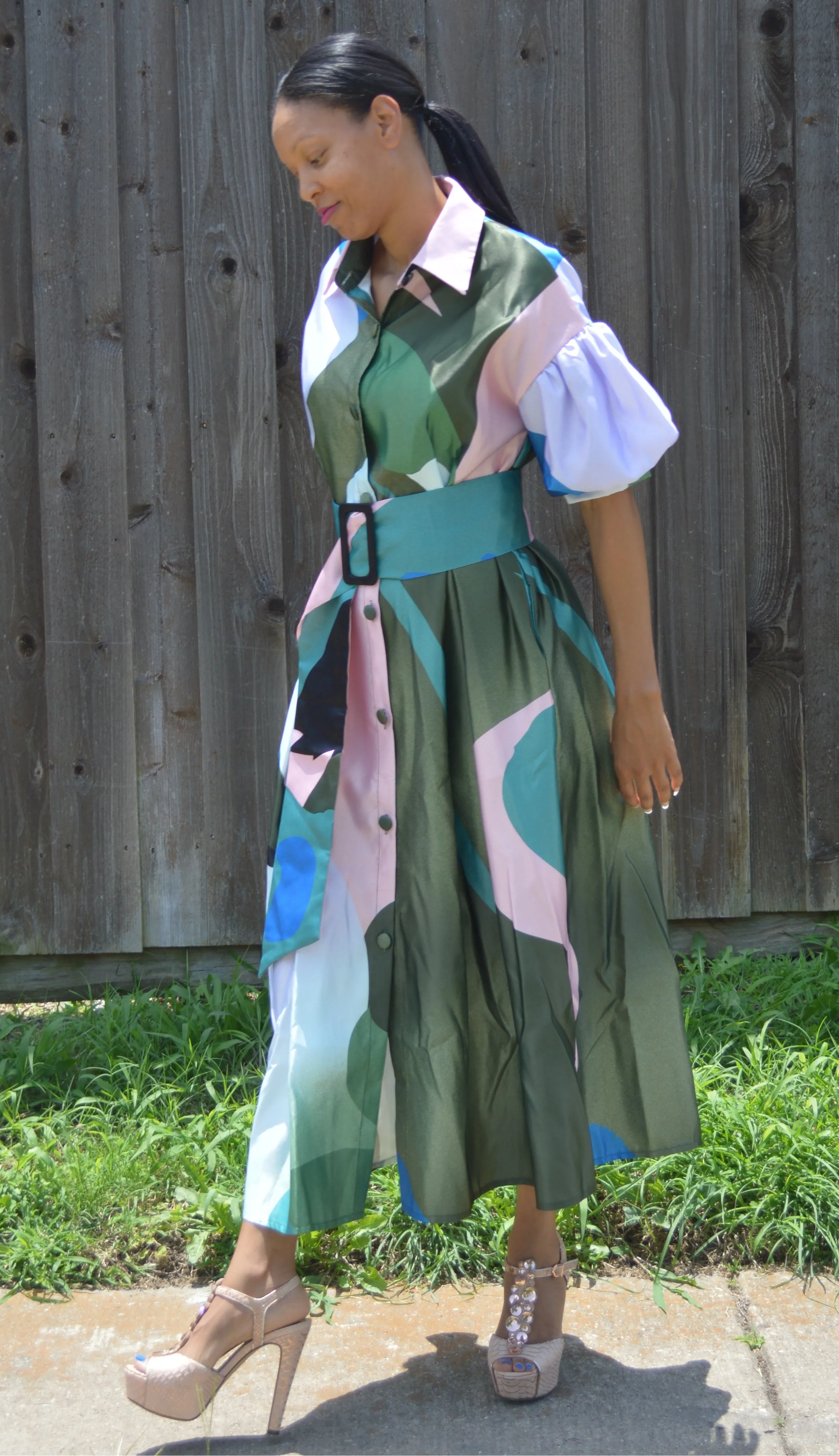 Button Down Collar Maxi Dress