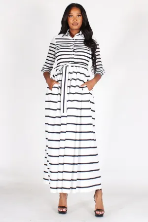 Button Down Stripe Maxi Dress
