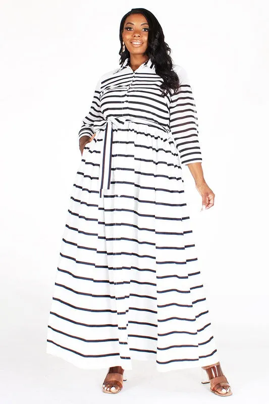 Button Down Stripe Maxi Dress