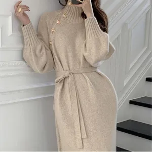 Buttons Women Knitted Dress