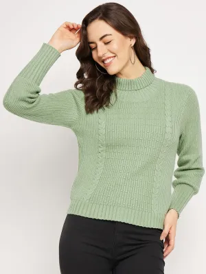 Camla Barcelona Cable Knit Sage Green Turtleneck Sweater