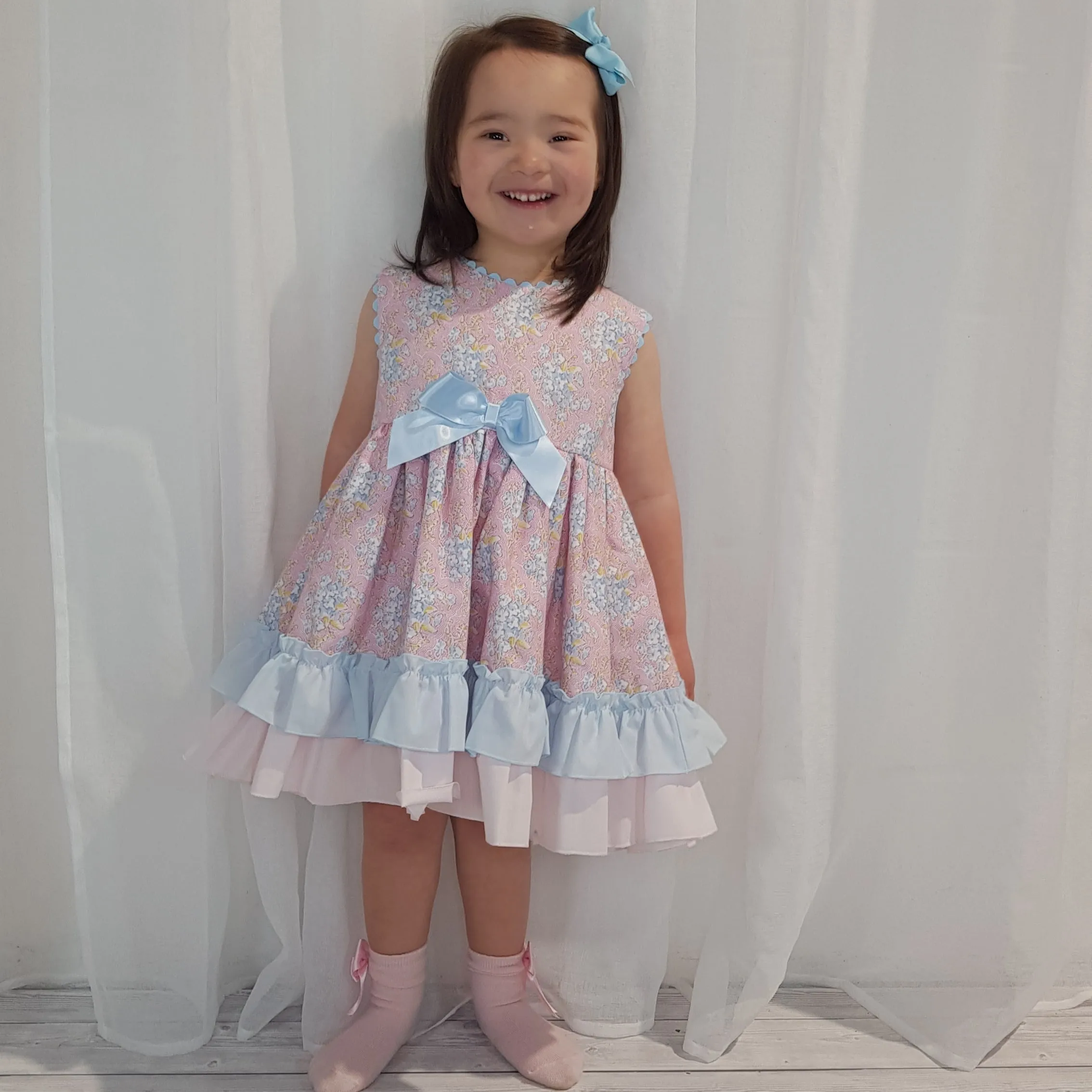 Ceyber Older Girls Pink and Blue Floral Dress