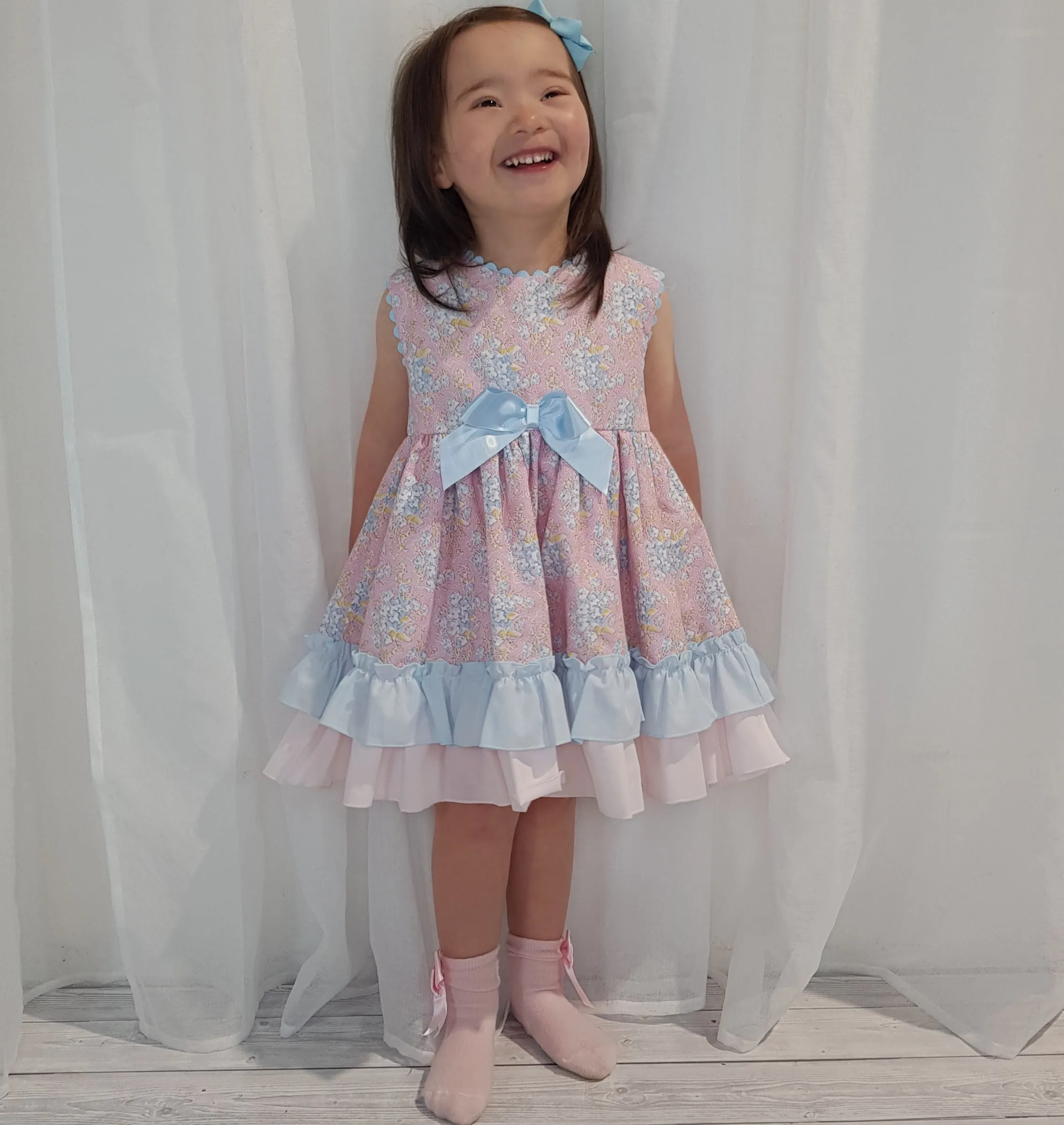 Ceyber Older Girls Pink and Blue Floral Dress