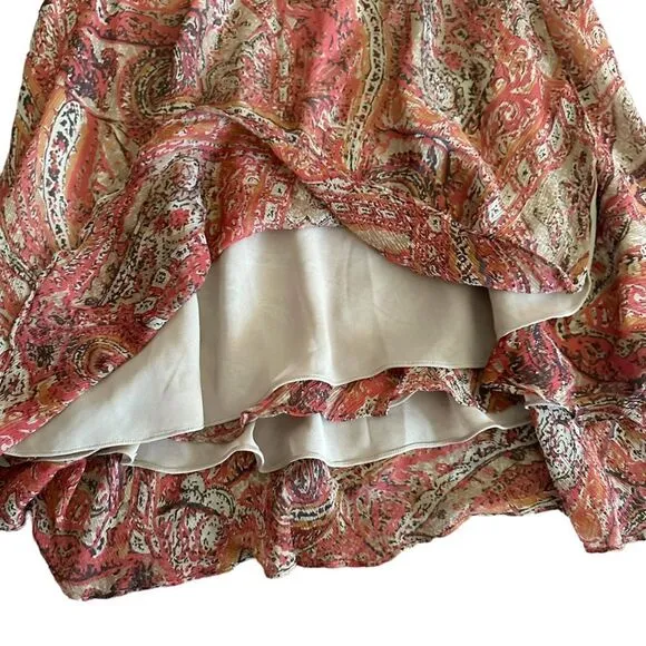 Charter Club Silk Flowy Boho Western Paisley Orange Netral Midi Summer Skirt