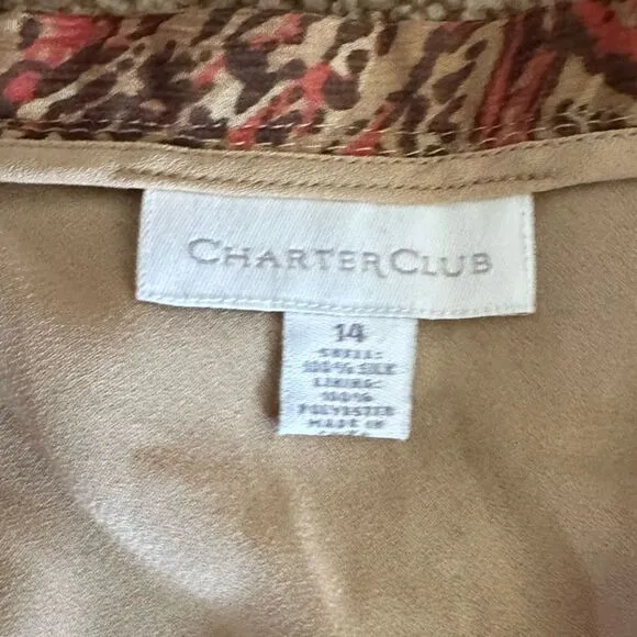 Charter Club Silk Flowy Boho Western Paisley Orange Netral Midi Summer Skirt