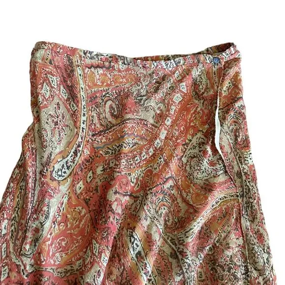 Charter Club Silk Flowy Boho Western Paisley Orange Netral Midi Summer Skirt