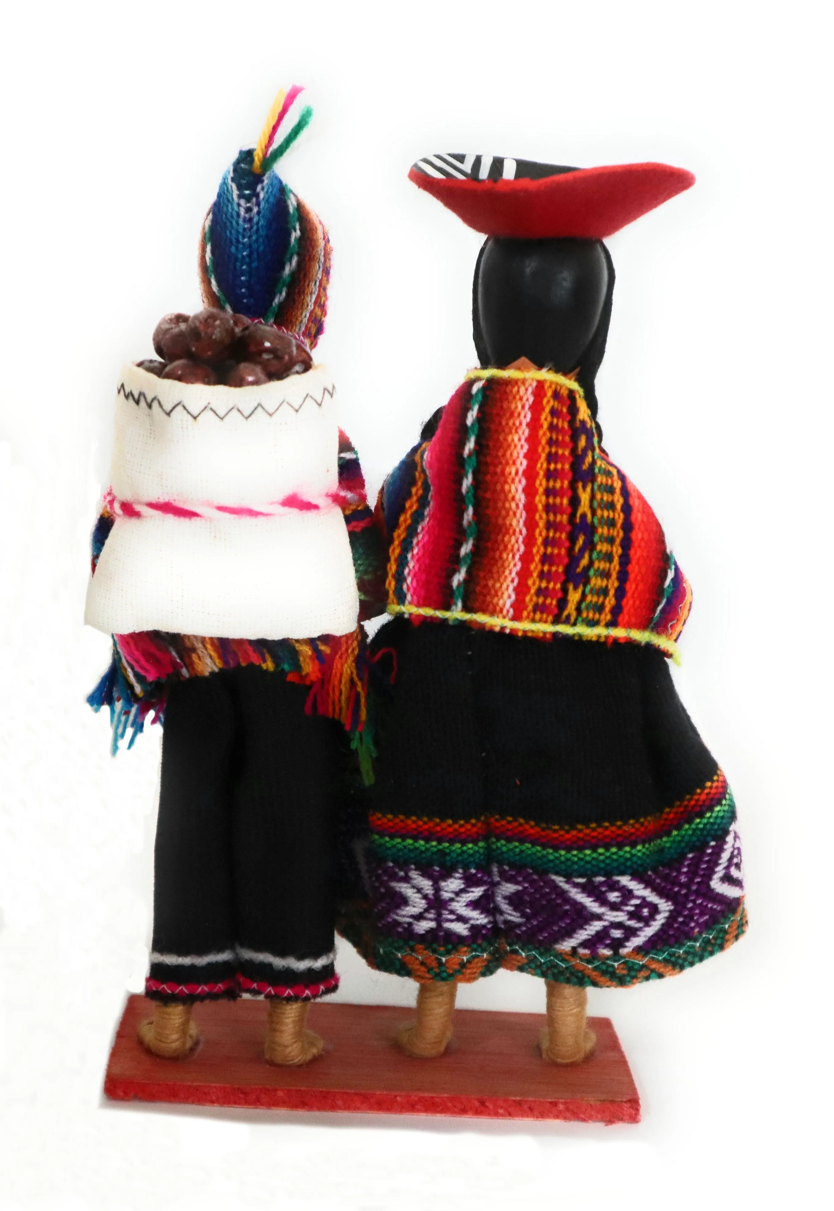 Cholitos Figurines Dolls Peruvian Folk Customs Yarn Spinning, Purple Potatoes Harvesting 6.5" Tall