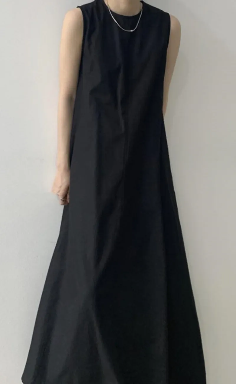 Chouyatou Women Casual Cotton Linen Sleeveless Maxi Dress Ruffle Shift Dress Flowy Beach Summer Long Tank Dress