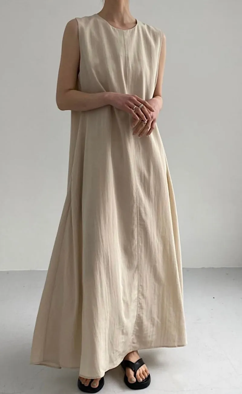 Chouyatou Women Casual Cotton Linen Sleeveless Maxi Dress Ruffle Shift Dress Flowy Beach Summer Long Tank Dress