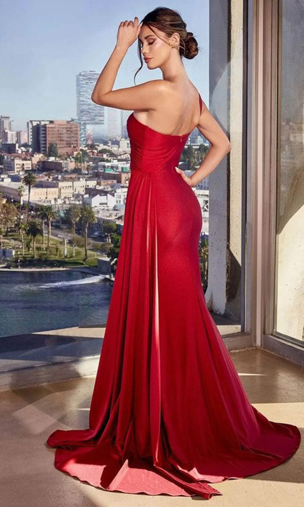 Cinderella Divine PT004 - Asymmetric Prom Dress with Ruched Bodice