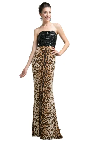 Cinderella Divine - S5235 Cheetah Printed Long Sheath Dress