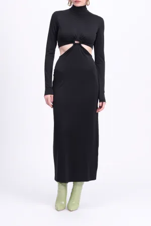 CLARA CUTOUT JERSEY TURTLENECK MIDI DRESS