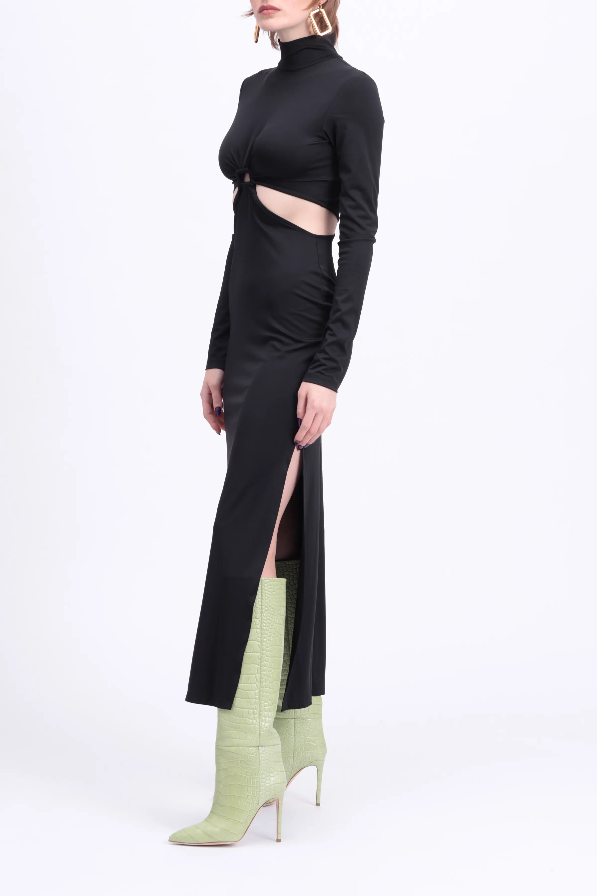 CLARA CUTOUT JERSEY TURTLENECK MIDI DRESS