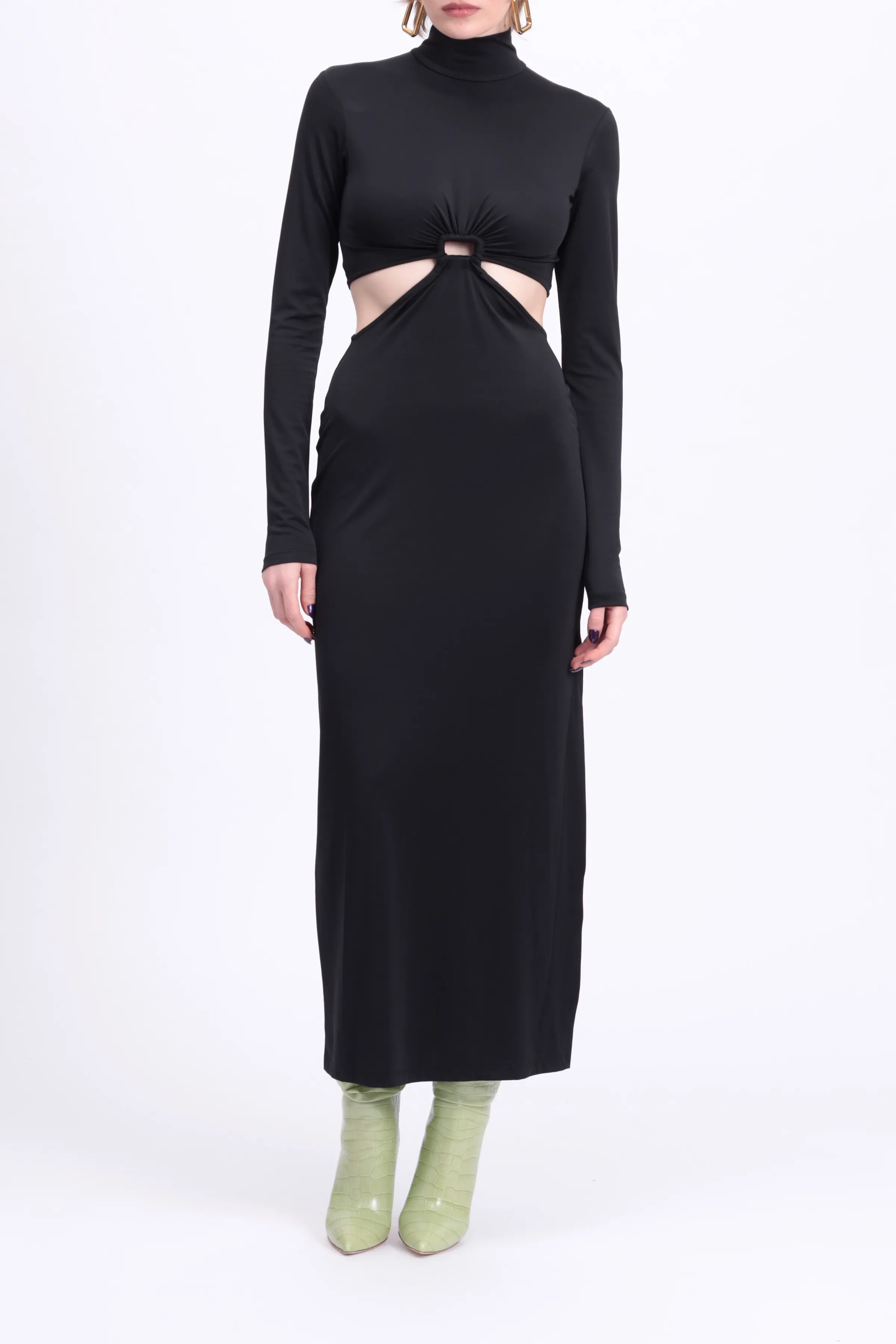 CLARA CUTOUT JERSEY TURTLENECK MIDI DRESS