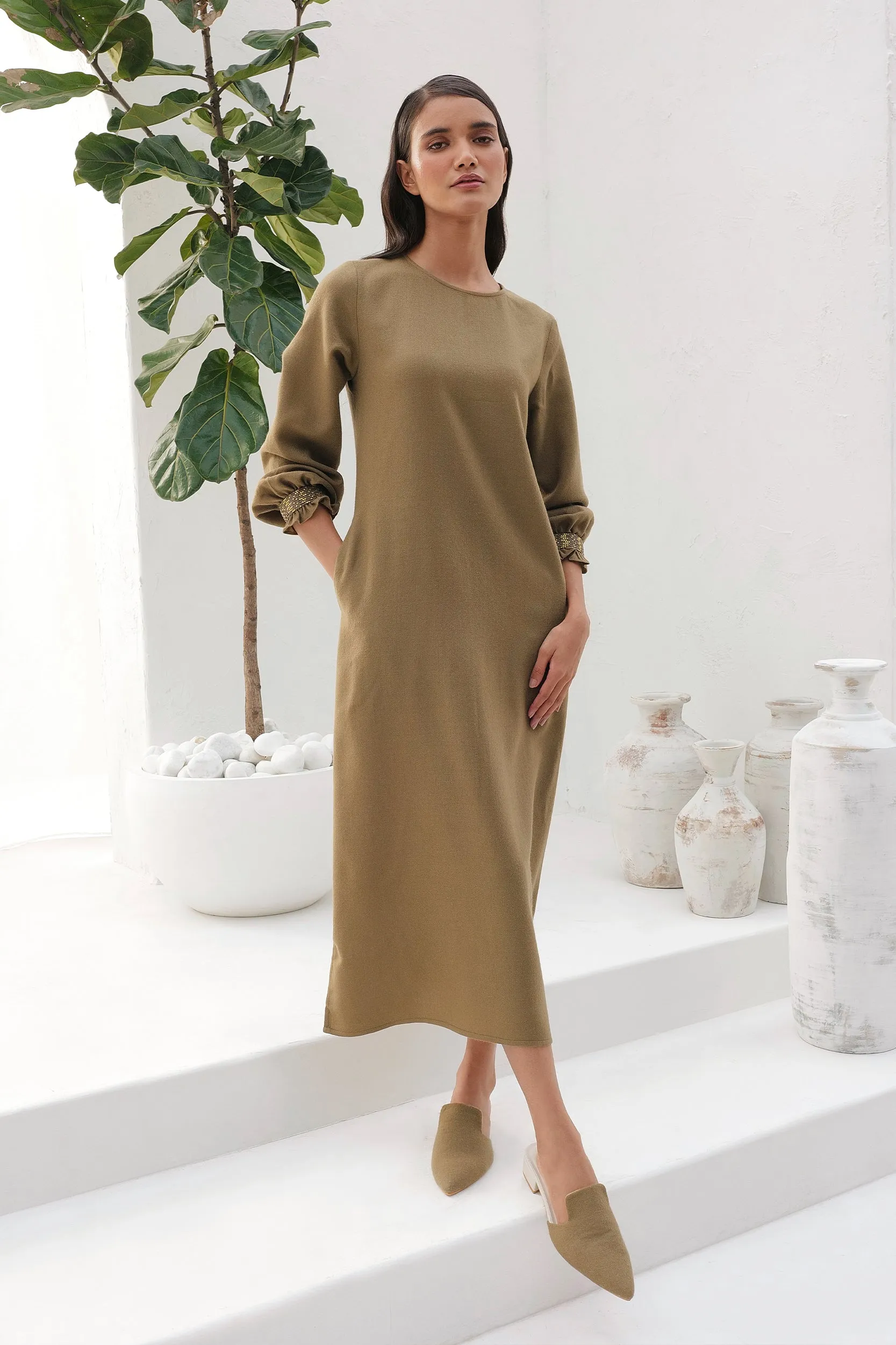Colmar Woollen Dress (Clay)