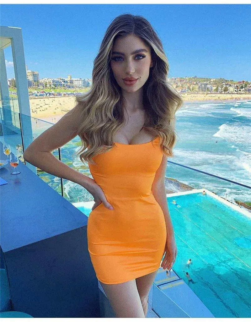 Colysmo 2 Layers Satin Mini Dress Bodycon Club Dress Low Cut