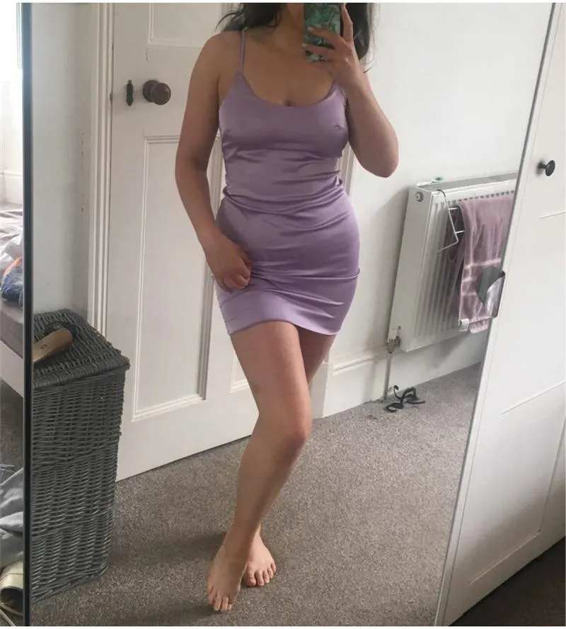 Colysmo 2 Layers Satin Mini Dress Bodycon Club Dress Low Cut