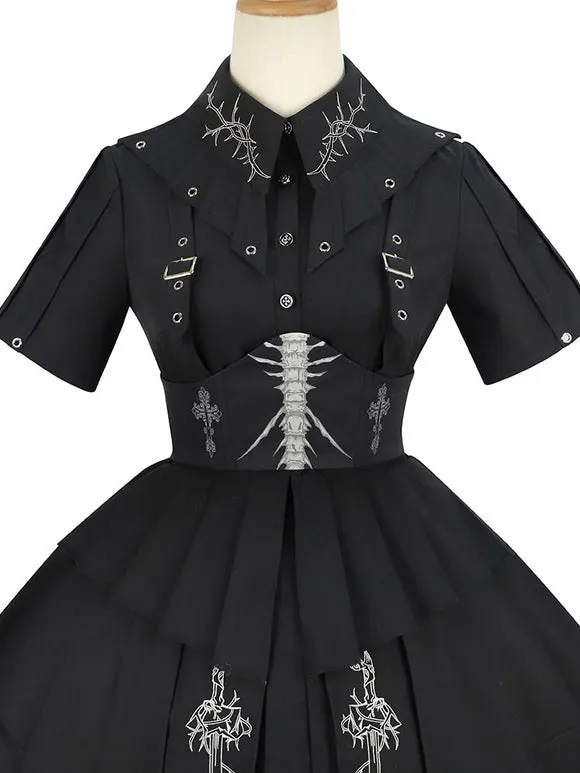 Costumes Military Uniform Lolita Army Cross Metal Details Black Black
