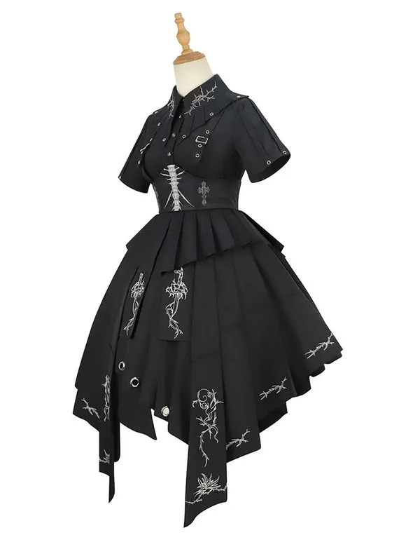 Costumes Military Uniform Lolita Army Cross Metal Details Black Black