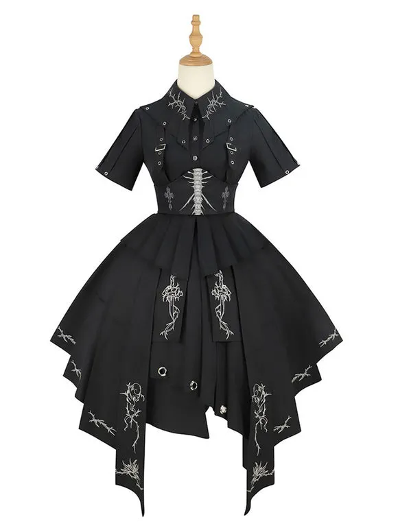 Costumes Military Uniform Lolita Army Cross Metal Details Black Black