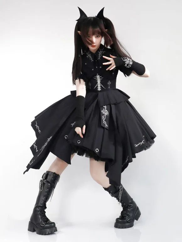 Costumes Military Uniform Lolita Army Cross Metal Details Black Black