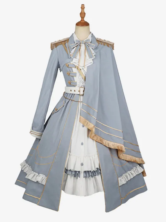 Costumes Military Uniform Lolita Army Metallic Ruffles Chains Baby Blue Baby Blue
