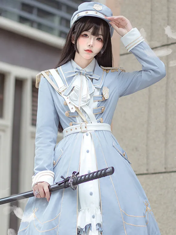 Costumes Military Uniform Lolita Army Metallic Ruffles Chains Baby Blue Baby Blue