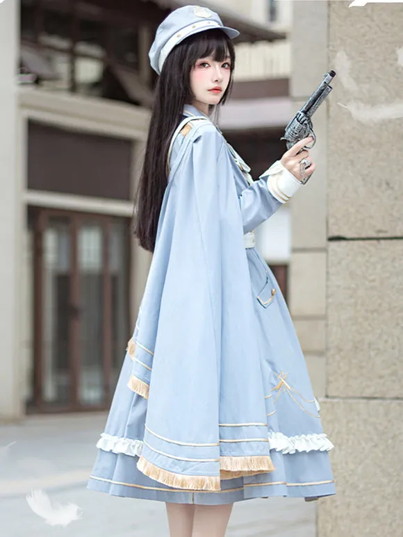 Costumes Military Uniform Lolita Army Metallic Ruffles Chains Baby Blue Baby Blue
