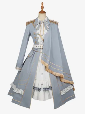 Costumes Military Uniform Lolita Army Metallic Ruffles Chains Baby Blue Baby Blue